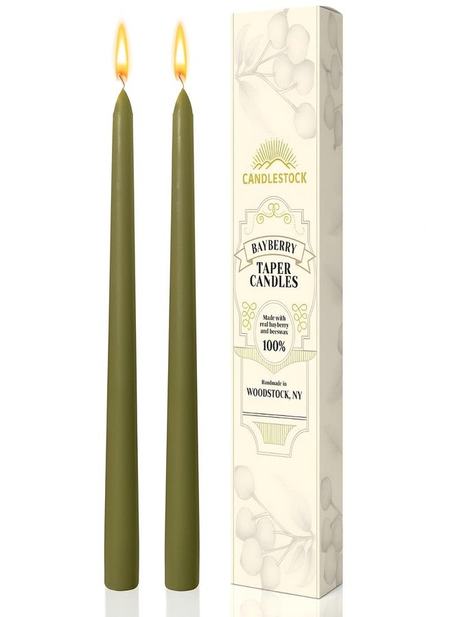 Candlestock Real Bayberry Taper Candle Pair 8 inch - Pure Bayberry and Pure 100% USA Beeswax Blend - Dripless Taper Candle Pair - Image 1